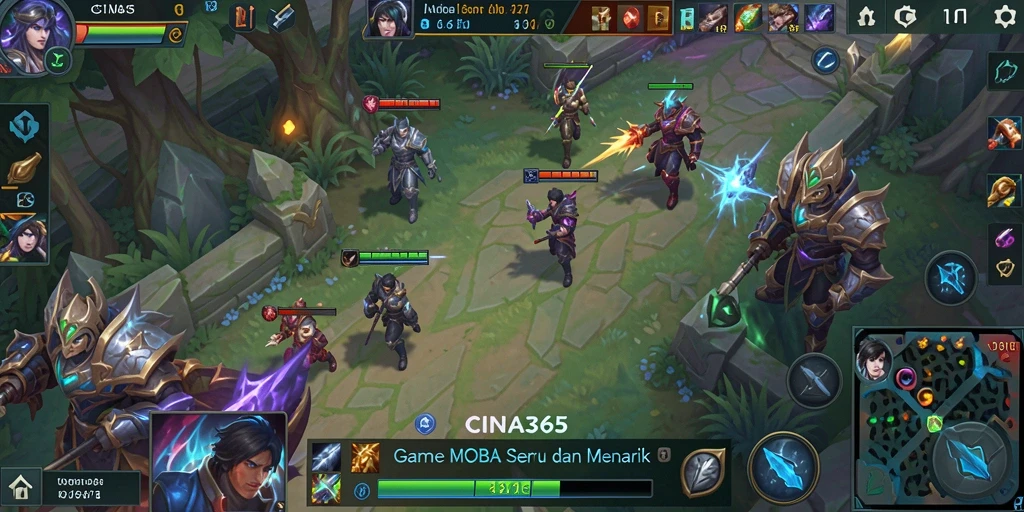 Screenshot utama CINA365 menampilkan aksi seru dalam game MOBA.