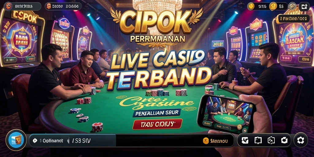 Screenshot gameplay <strong>CIPOK</strong> menampilkan dealer langsung dan suasana kasino yang nyata.