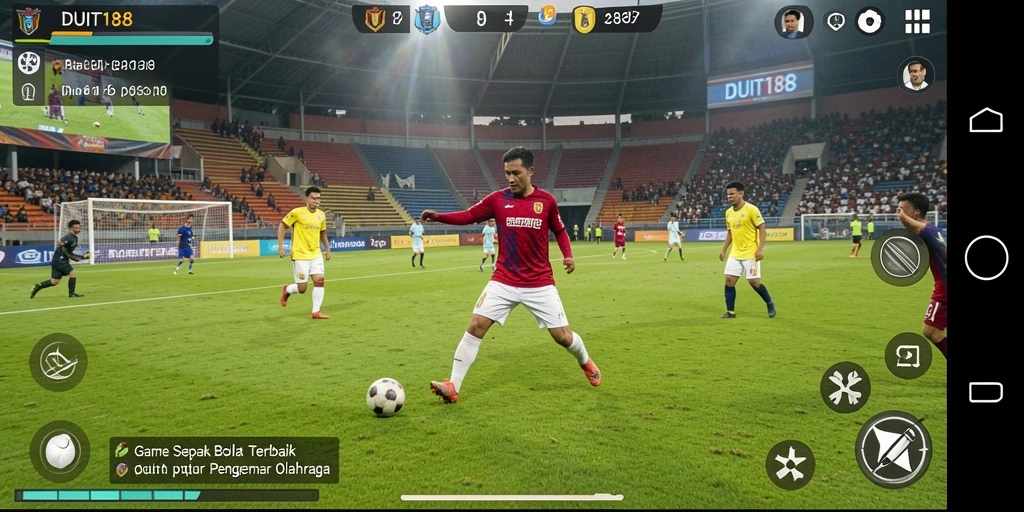Tampilan gameplay seru dalam pertandingan sepak bola yang menegangkan.