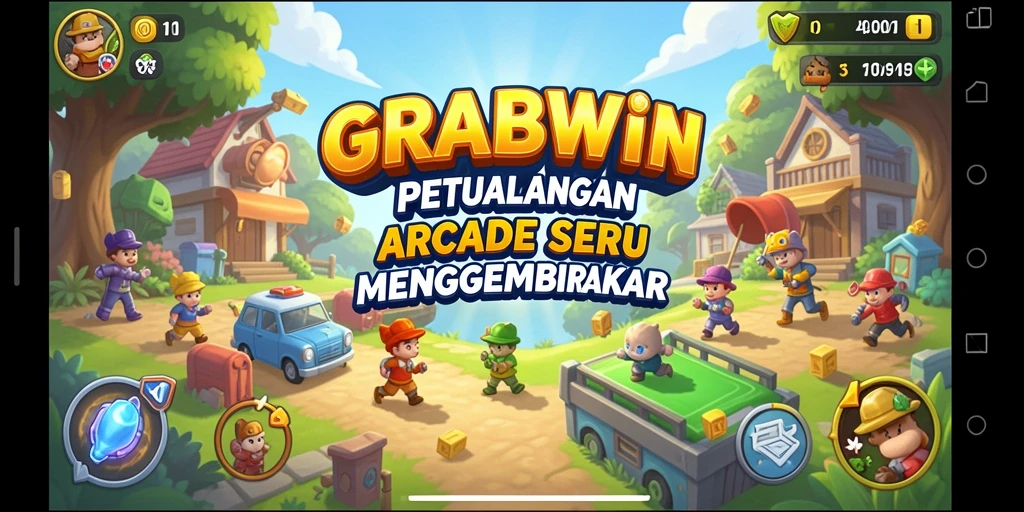 Tangkapan layar utama GRABWIN menampilkan keseruan gameplay arcade.
