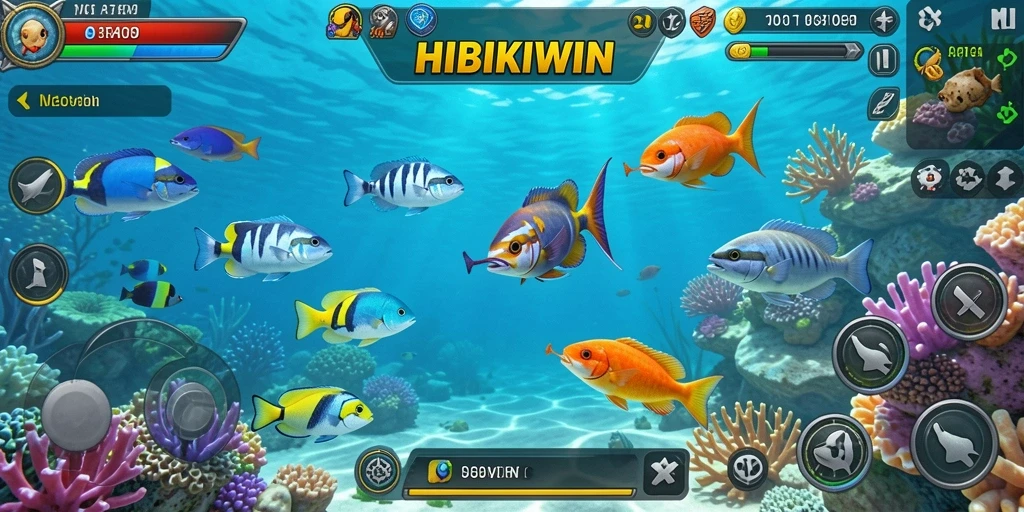 Tangkapan layar HIBIKIWIN menampilkan aksi seru menembak ikan.