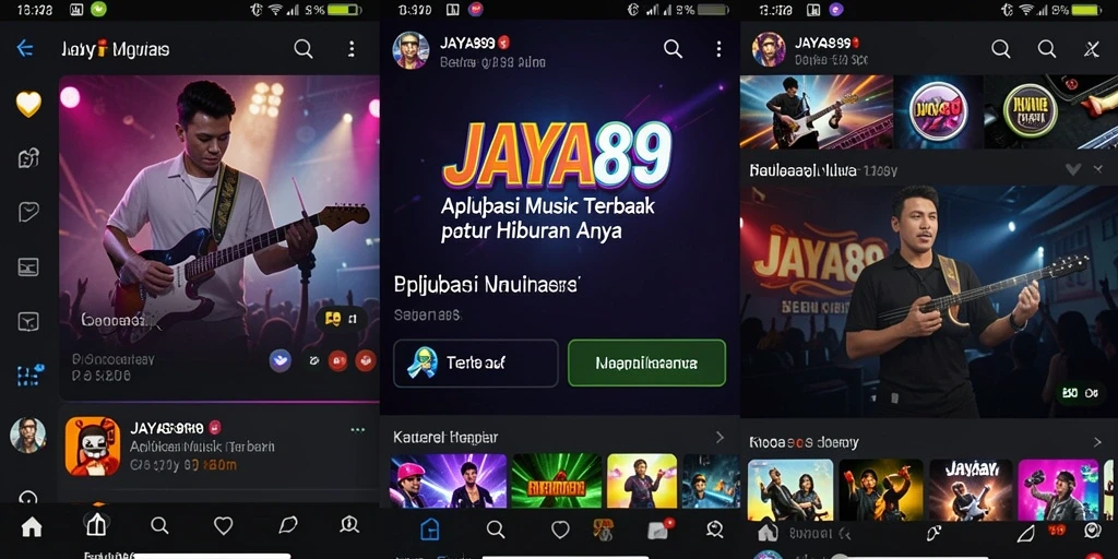 Tampilan gameplay aplikasi JAYA89 dengan koleksi lagu bervariasi.