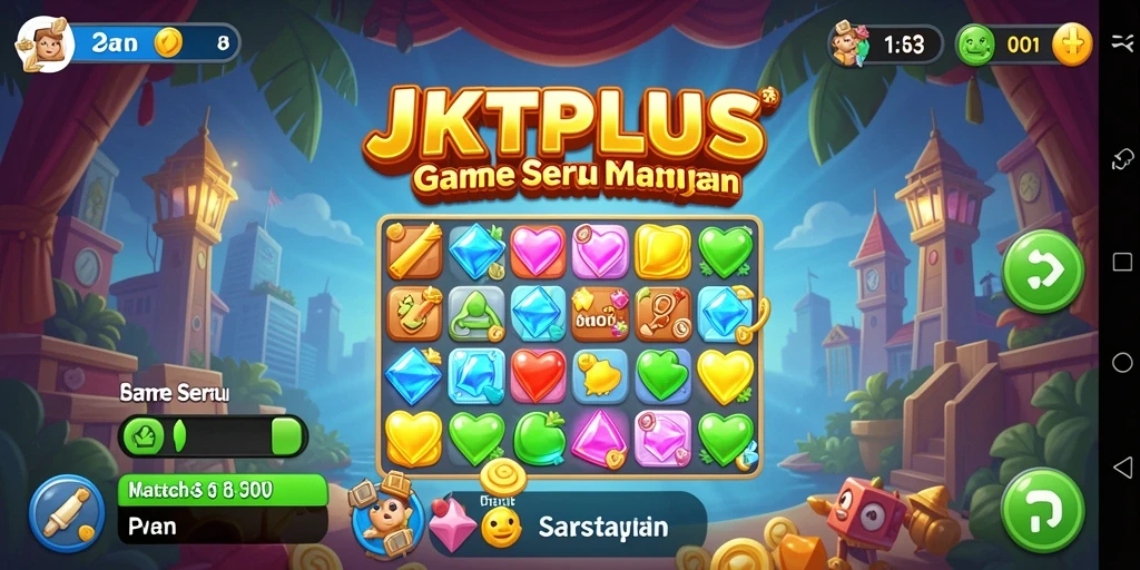 Screenshot gameplay <strong>JKTPLUS</strong> dengan kombinasi permata yang menarik.