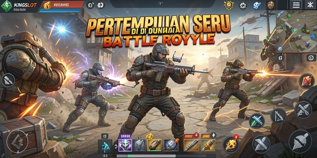 Tampilan gameplay seru dalam KINGSLOT di arena Battle Royale.