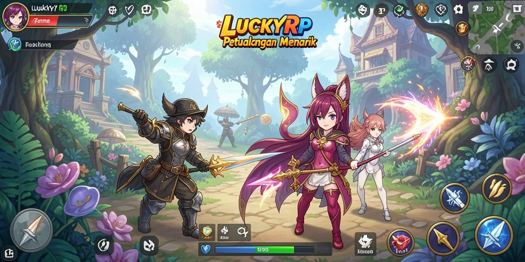 Tampilan aksi seru dalam gameplay LUCKYRP dengan karakter anime.