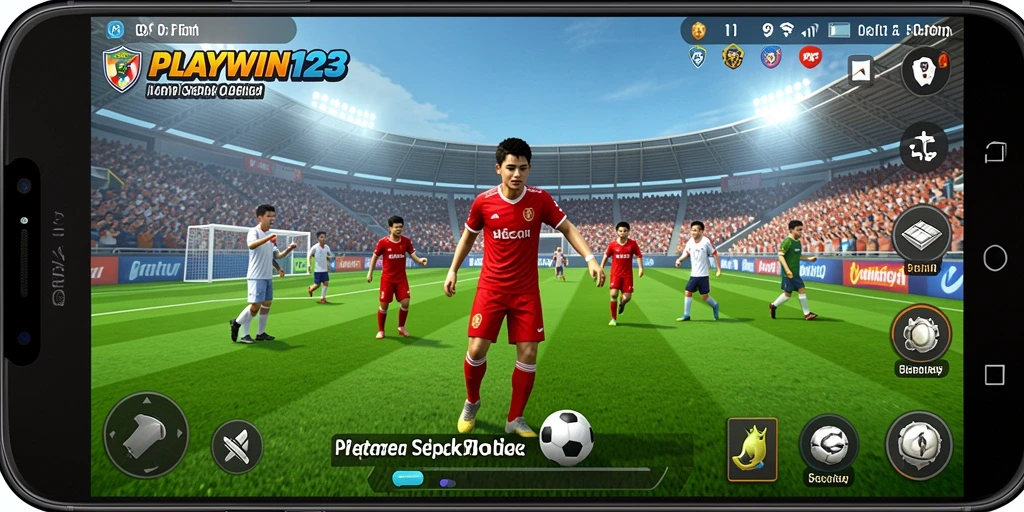 Tangkapan layar utama PLAYWIN123 menampilkan aksi seru di lapangan sepak bola.